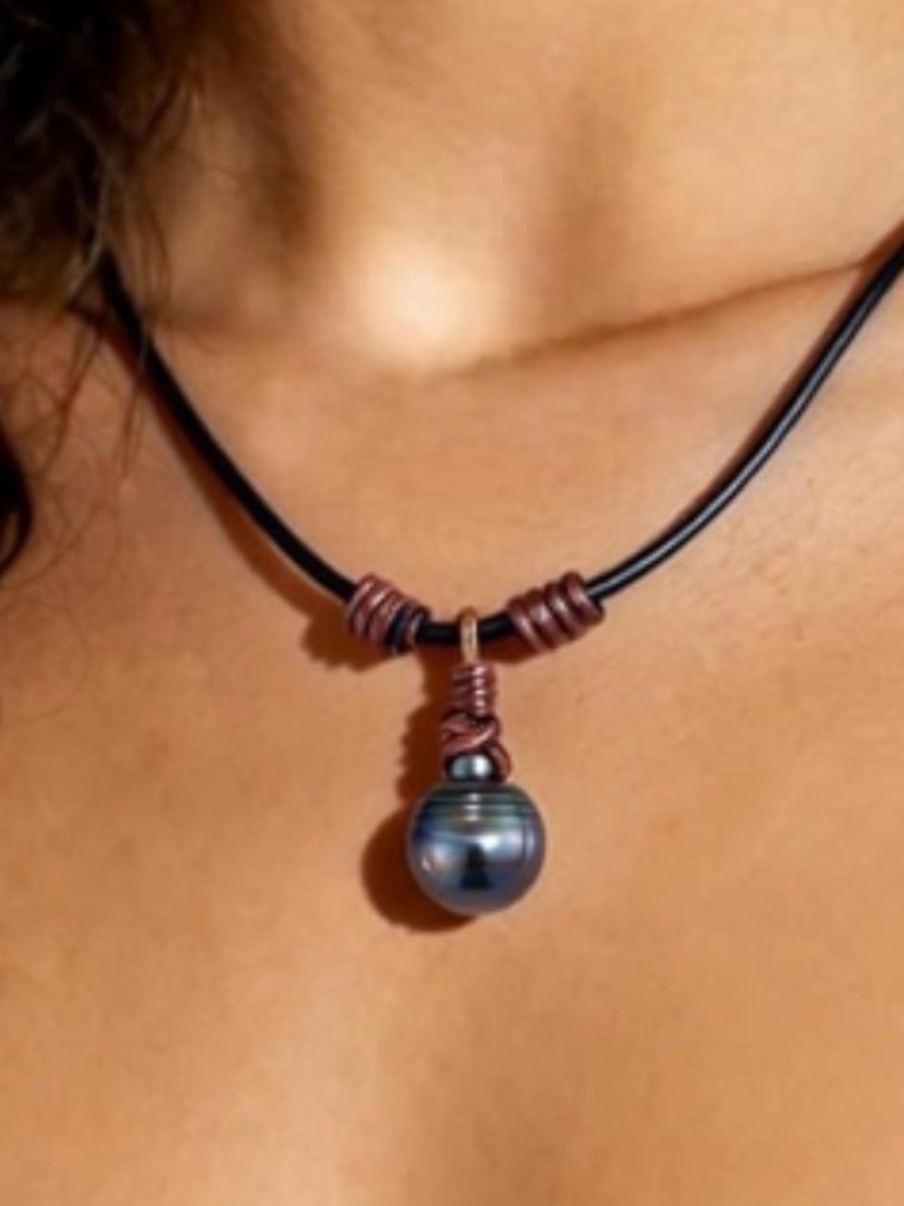 Tahitian Black Pearl Leather Cord Necklace